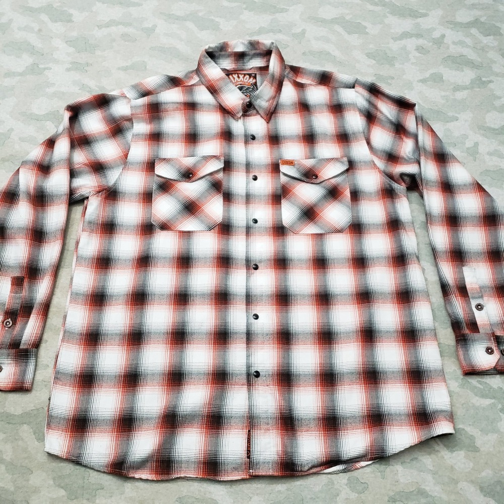 DIXXON Red Black White Plaid Casual Button-Down Shirt